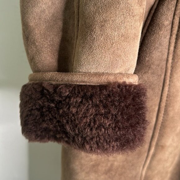 Vintage lamb shearling petroff brown double breasted coat size medium - Picture 3 of 12